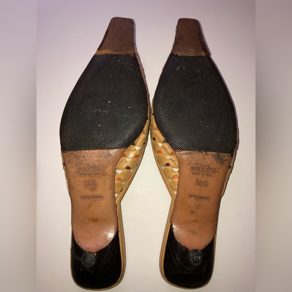 Vintage Prada Woven Kitten Heel Slides/Mules Sz 7M - Picture 6 of 8